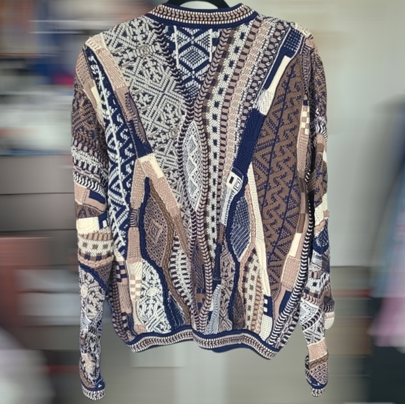 Vintage 90's Tundra Canada Knit Abstract 3D Net Hip Hop Coogi Style Sweater - Picture 6 of 6